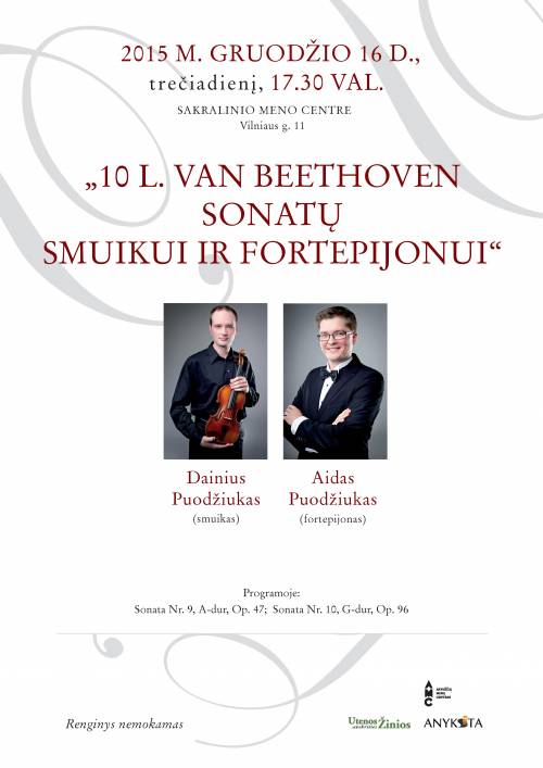 Sakralinio Meno Centre Koncertas 10 L Van Beethoven Sonatų Smuikui Ir Fortepijonui Anyksta Lt