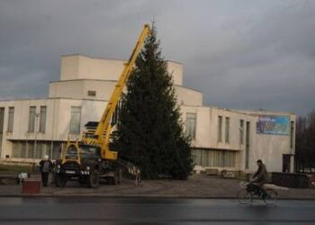 Anykštėnai net siūlė komunalininkams paskolinti gulščiuką, kad eglę pastatytų tiesiau.